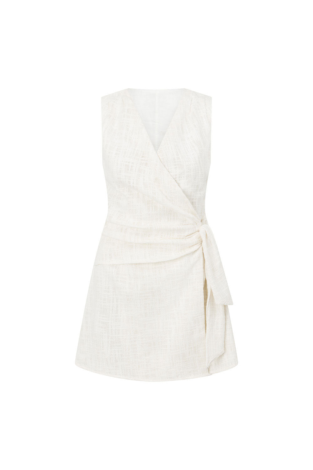 Exclusively Designed Sabo White Raw Cotton Blend Fallon Summer Mini Dress