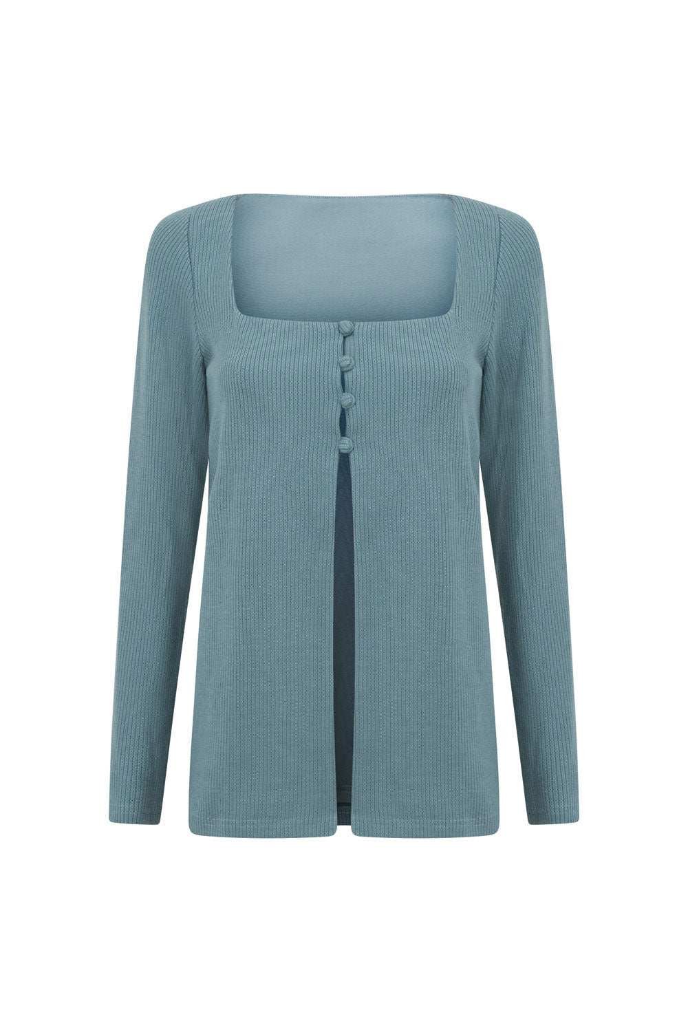 Dusty Blue Ribbed Women's Daria Top with Unique Design