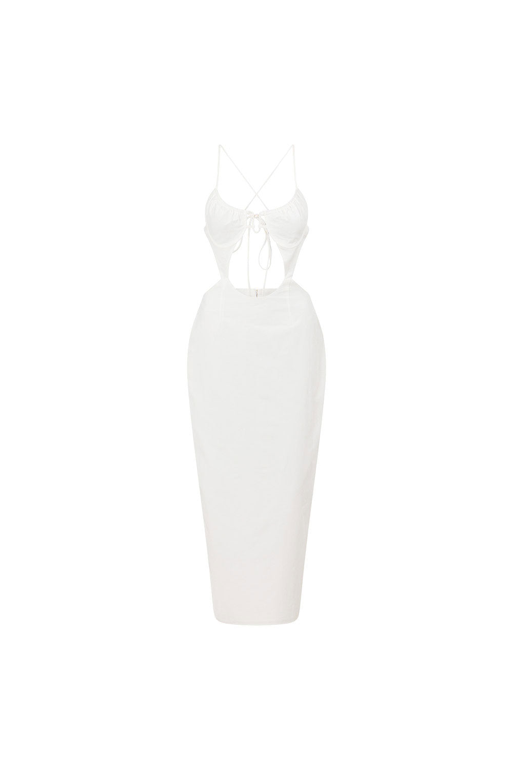 Exclusively Designed White Structured Cotton Chele Midi Dress for Taller Ladies