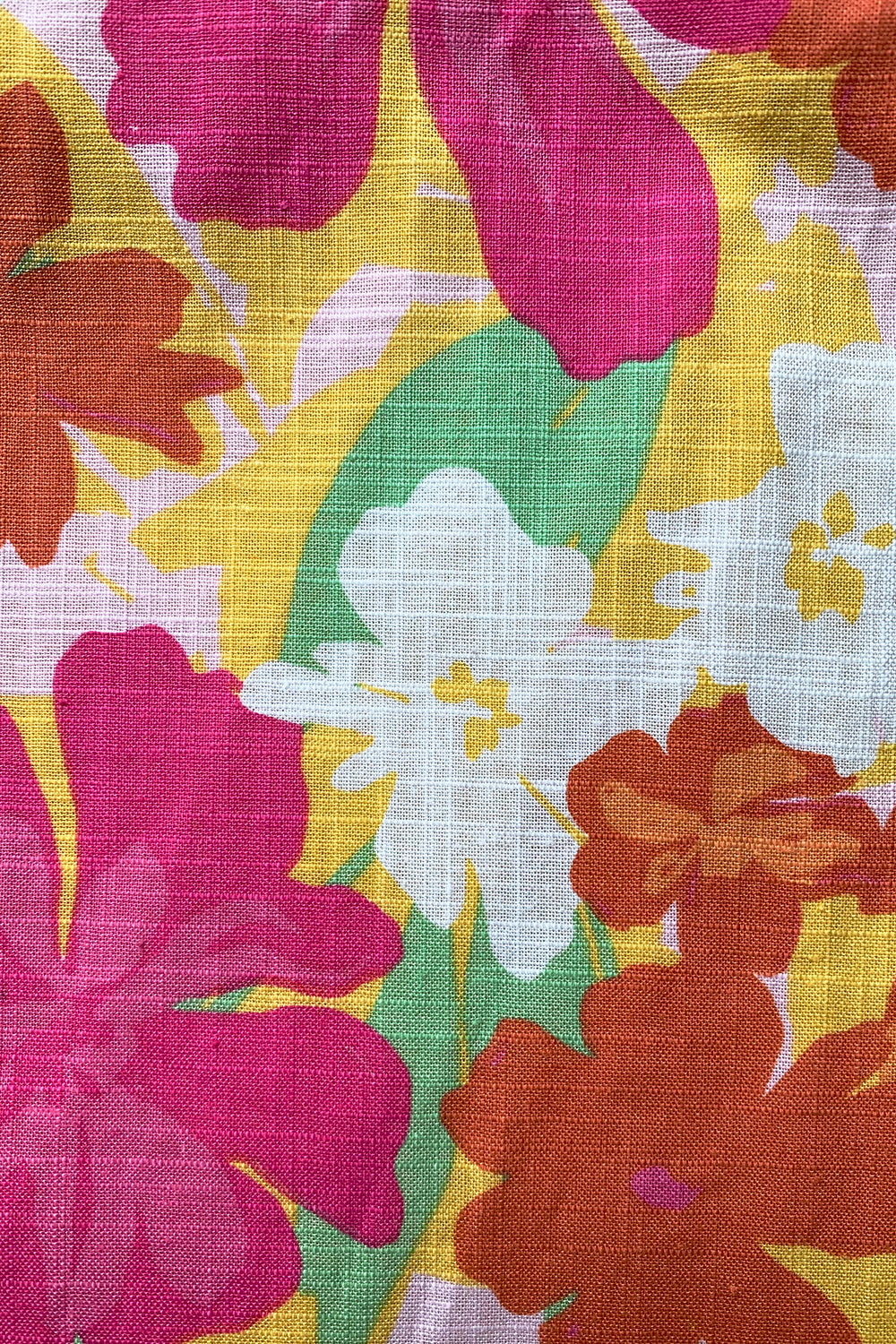 Exclusive Tropical Pink Pacific Floral Print Bianca Shirred Cotton Dress