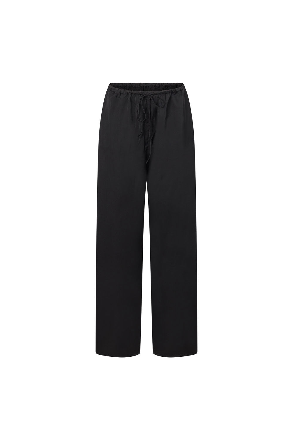 Elegant Adeline Women's Black Matte Silk Pants with Drawstring Waist
