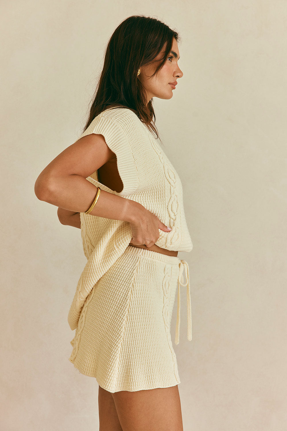 Elegant Cream-Colored High-Waisted Cotton Blend Nevaeh Skirt