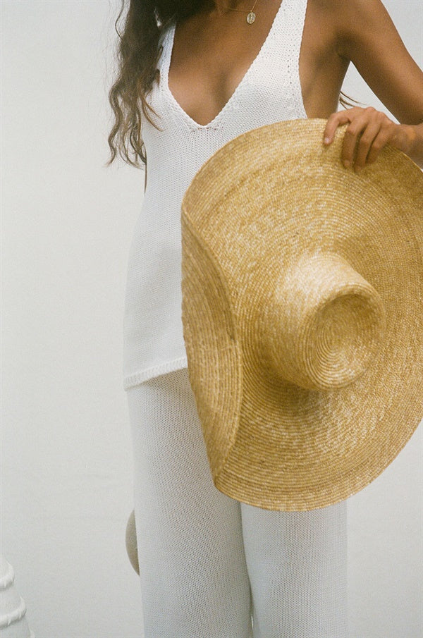 Light Cream Natural Knitted Cotton Joss Relaxed Knit Top