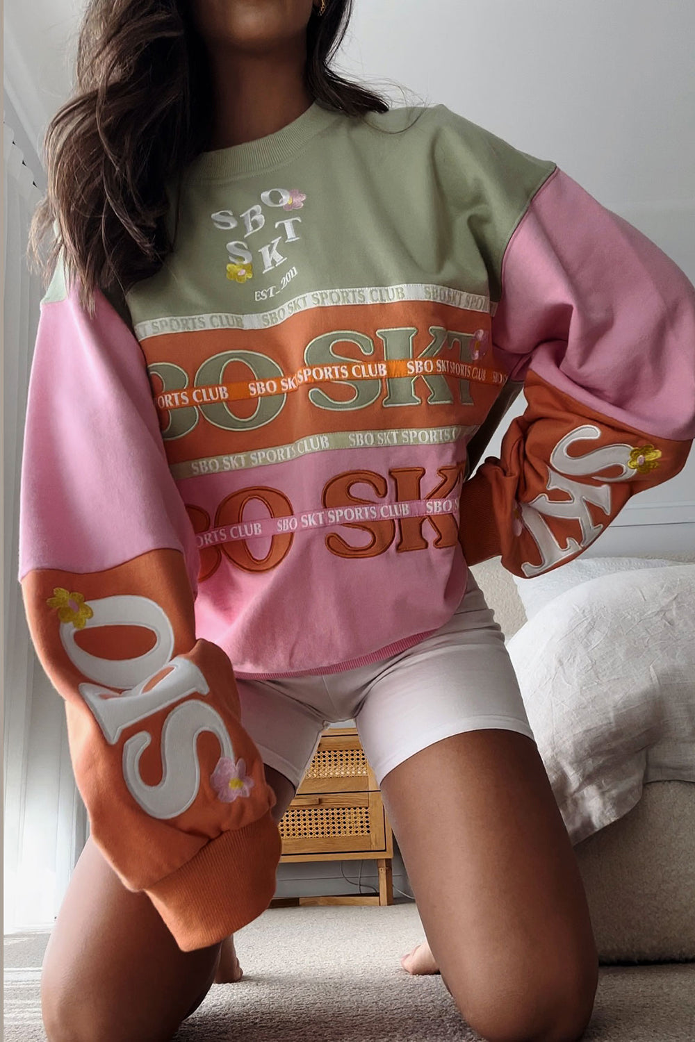 Stylish Oversized Capri Sweater in Pink, Sage and Orange