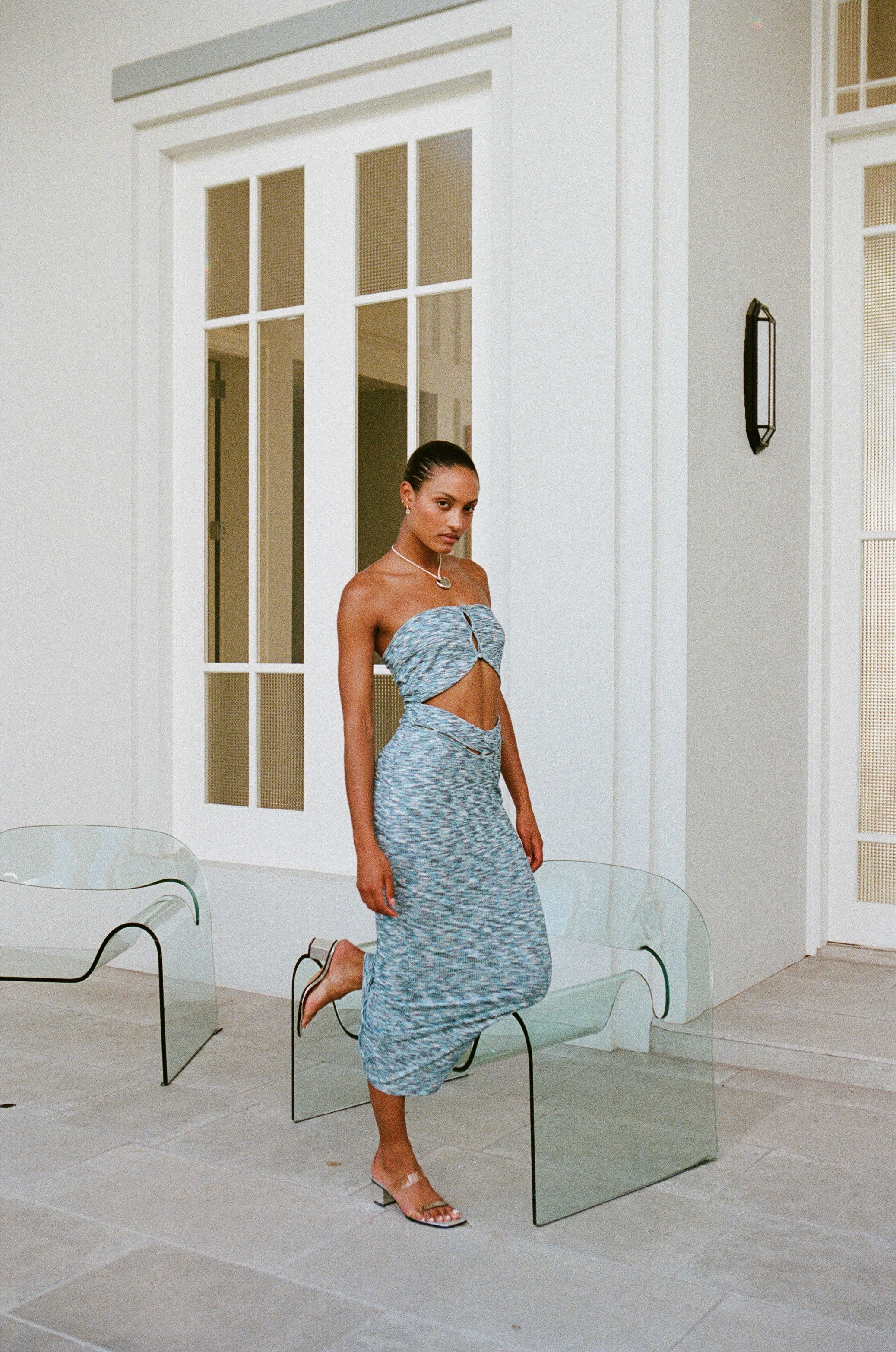 Stylish Strapless Sari-Inspired Cutout Evening Dress