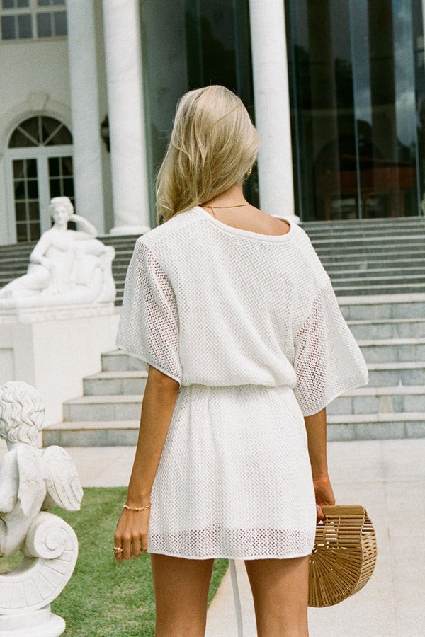 Chic Natural Off - white Crochet Knit Mackenzie Women's Dress