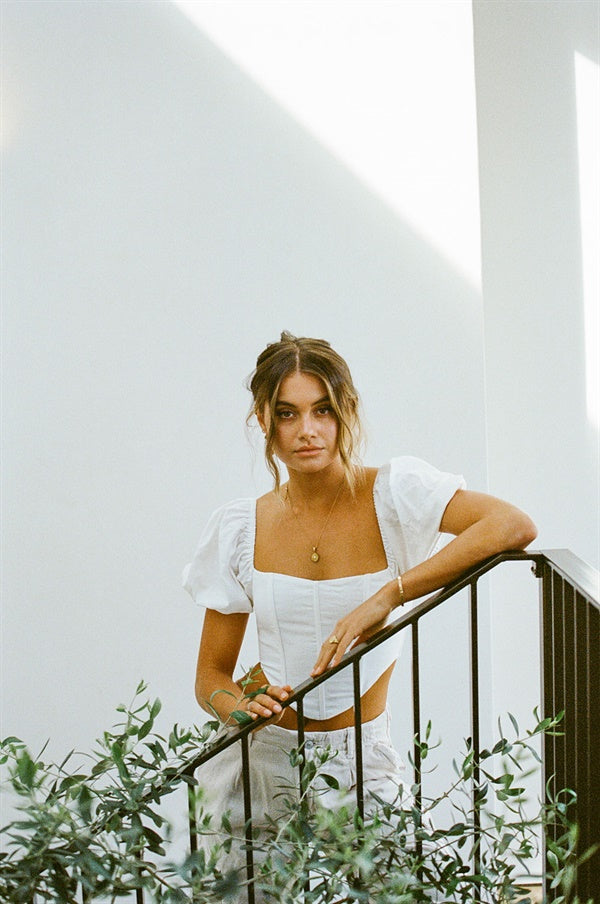 Exclusively Designed Off-White Natural Cotton Linen Blend Rumi Puff Top