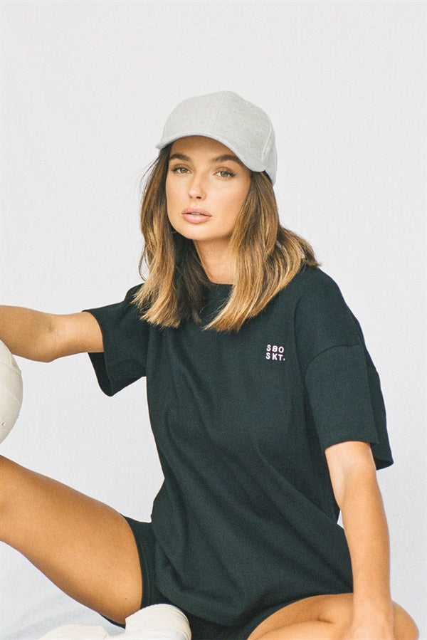 Stylish Black Ribbed Mellow Tee with Embroidered Logo