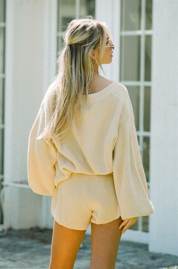 Ellis Toffee - Cosy Knitted Cardigan with Puff Sleeves
