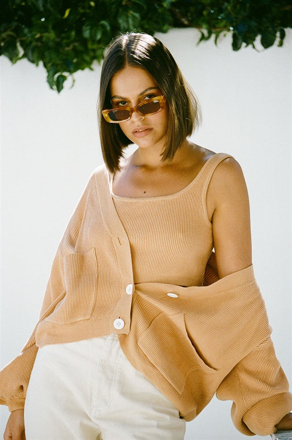Unique Tan Evalia Cardigan Sample for Fashion Lovers