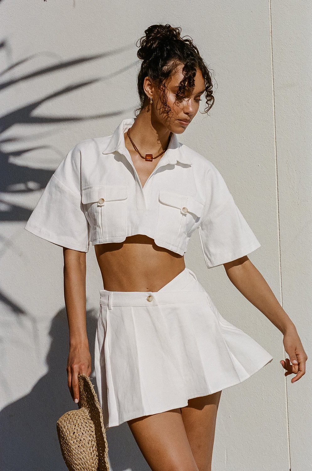 Exclusive Sabo Designed White Structured Cotton Denim Mini Zayla Skirt
