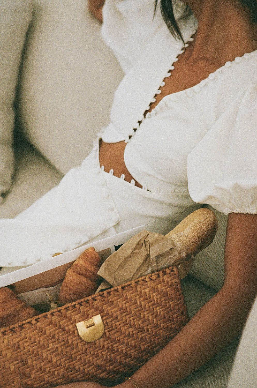 Stylish Jaylie White Button-down Women's Dress