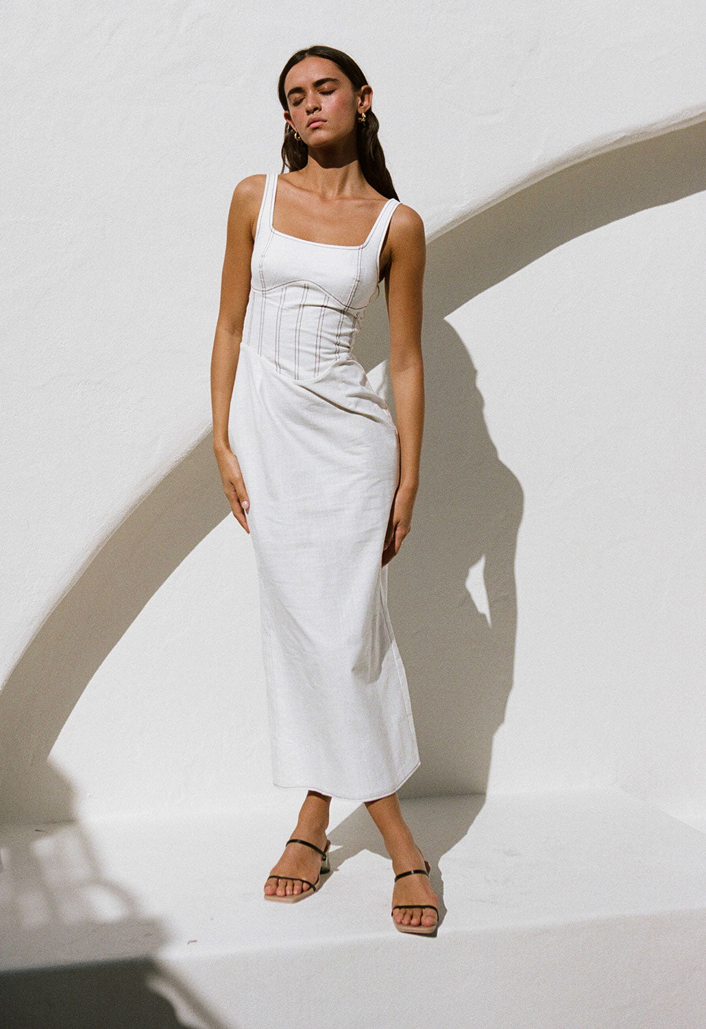 Elegant White Ricardo Midi Dress for Poolside Lunch