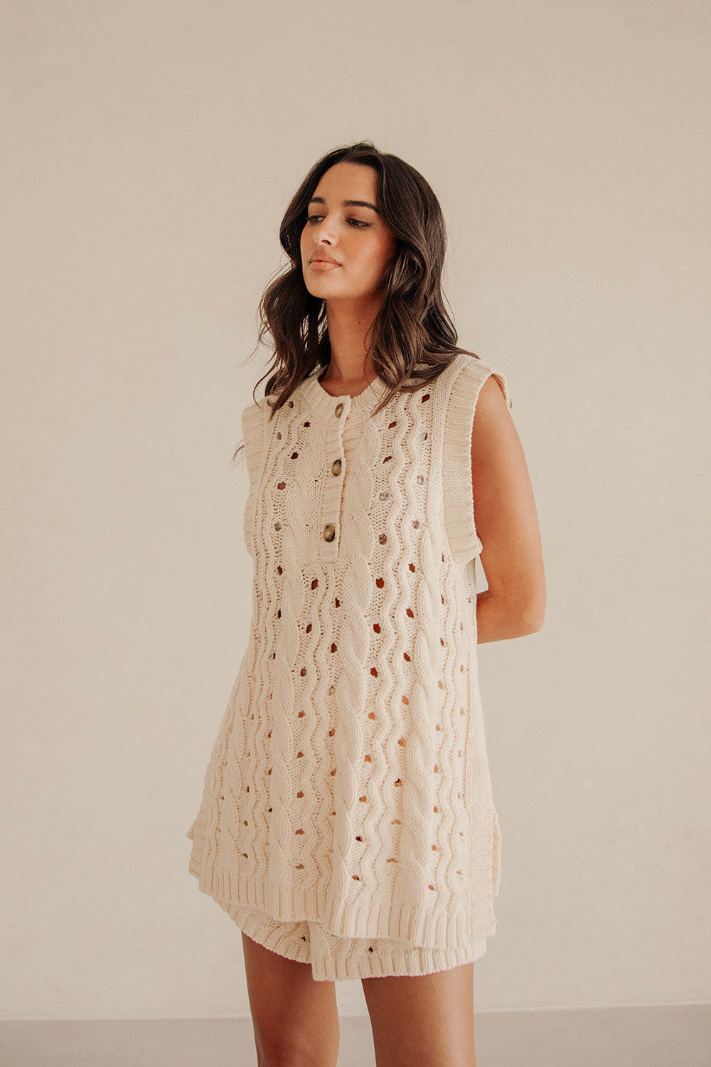 Exclusively Designed Cream-colored Boxy Jenna Top with Button Details