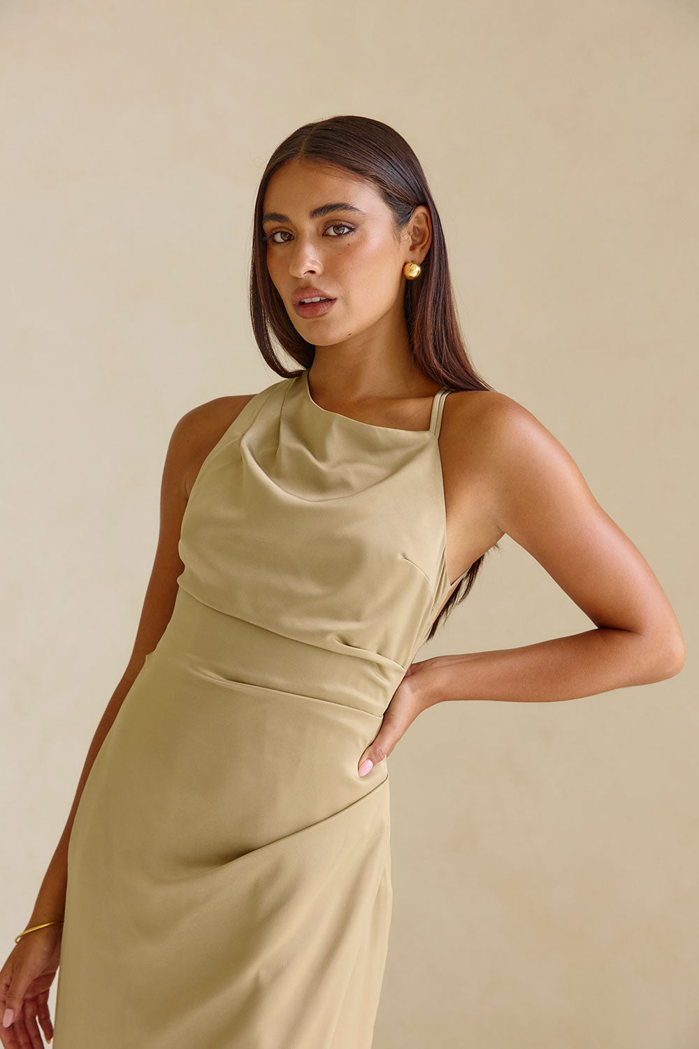 Exquisite Dusty Olive Matte Silky Rianna Dress for Prom and Bridal Party