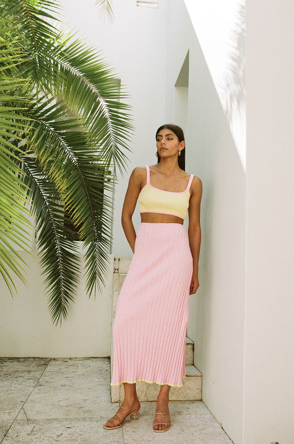 Stylish Pink Ribbed Jordi Women's Skirt for Night Out