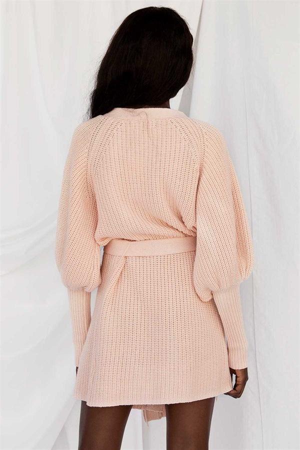 Blush Pink Vintage-Inspired Elle Wrap Knit Dress