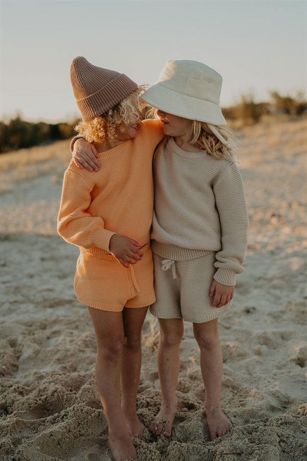 Tan Soft Knitted Unisex Mocha Mini Shorts for Little Ones