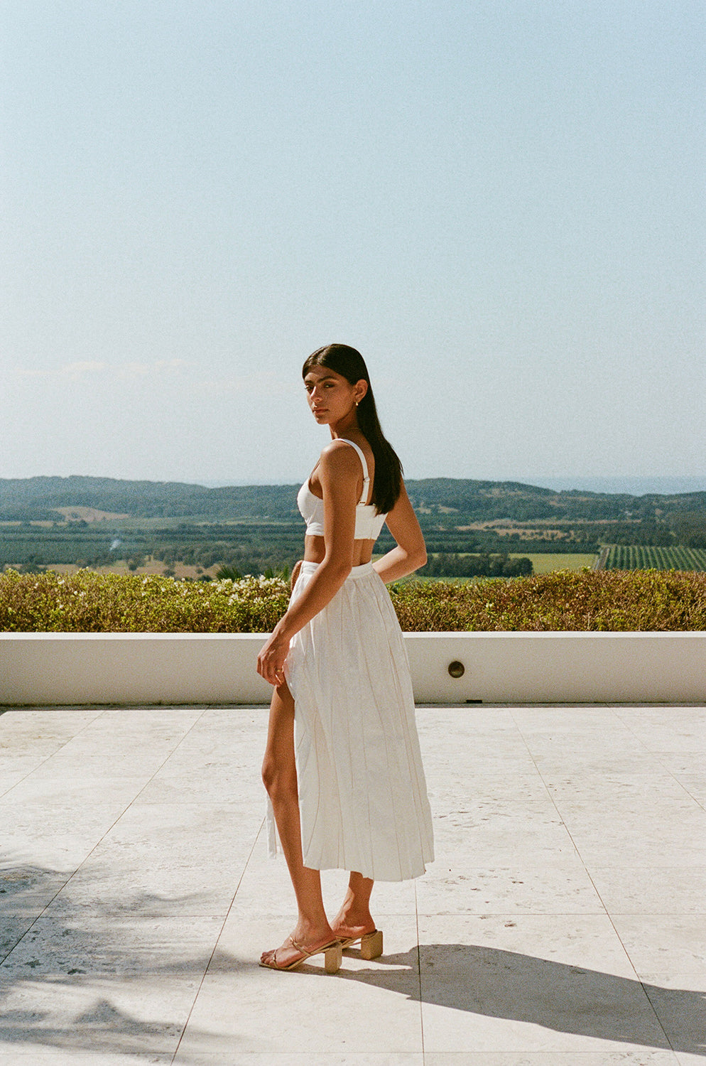 Elegant White Dien Wrap Skirt with Contrast Stitching