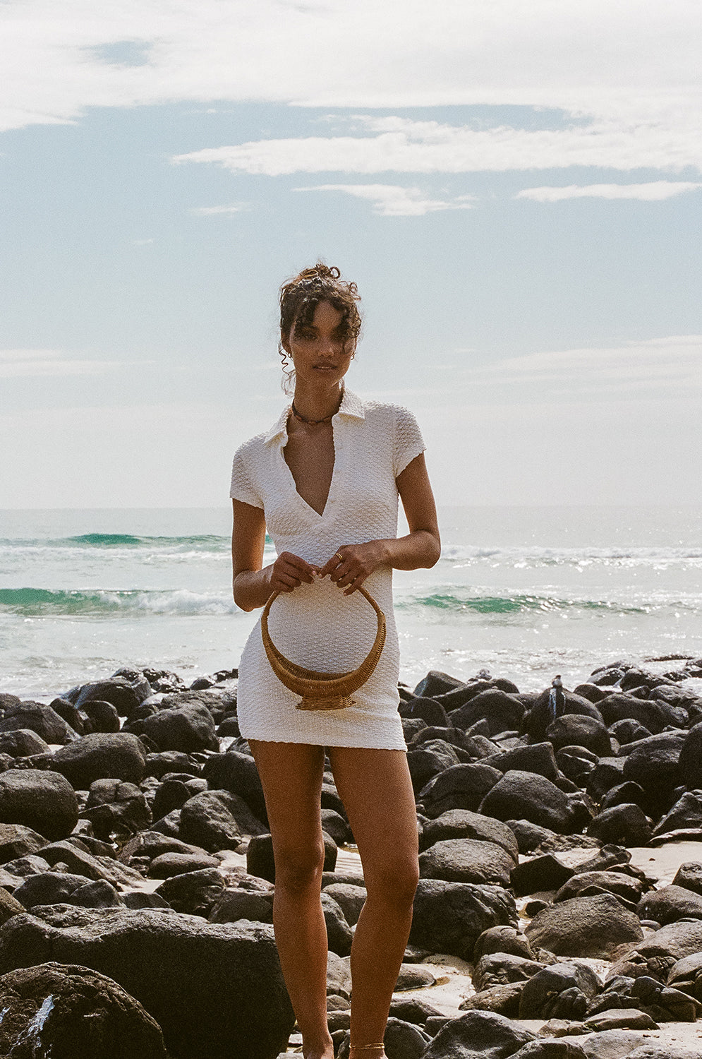 Exclusively Designed Stasia Fitted Mini Dress in Textured Bubble Fabric