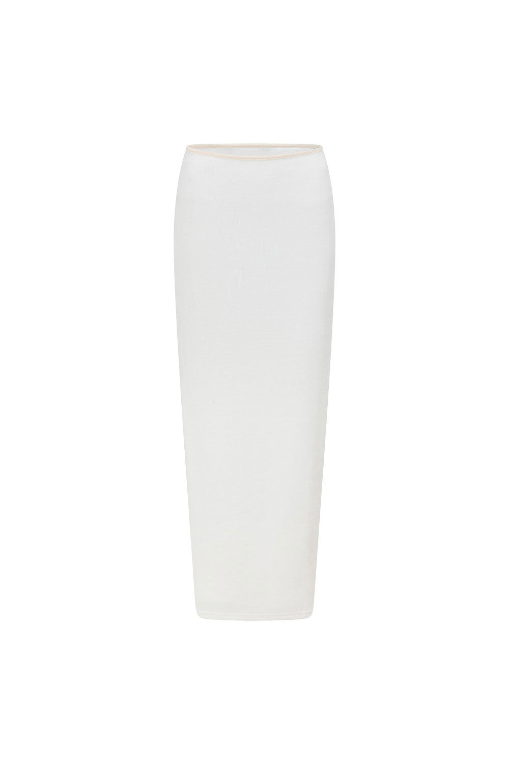 Exquisite White Knit Aspen Skirt with Contrast Cream Bind