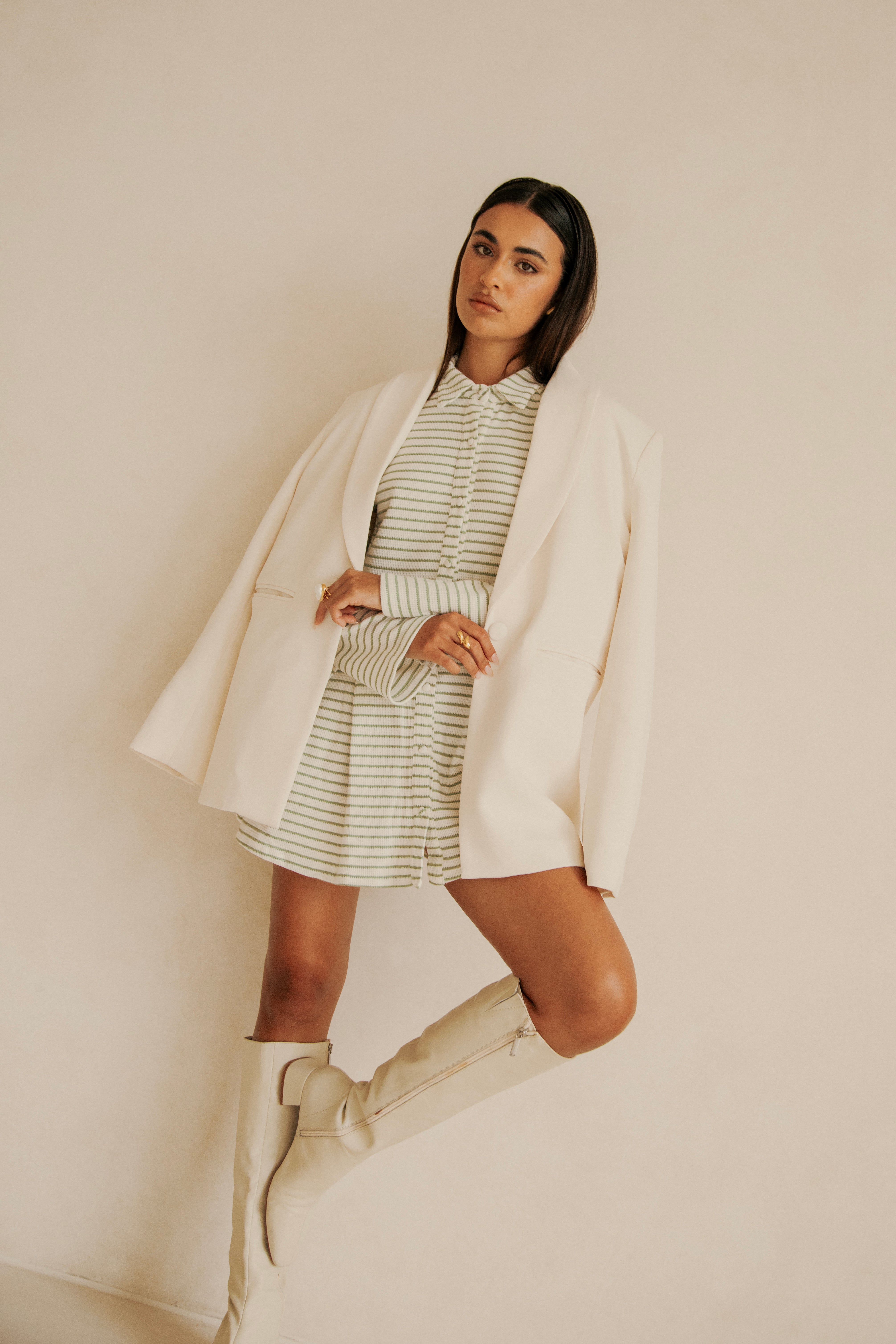 Sabo's Exclusive Mint and Off - White Striped Natural Cotton Blend Myra Dress