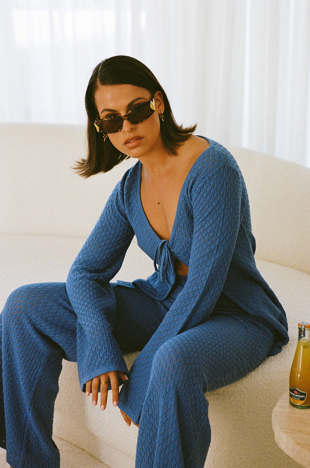 Royal Blue Relaxed Kaleigh Top with Flared Sleeves and V Neck
