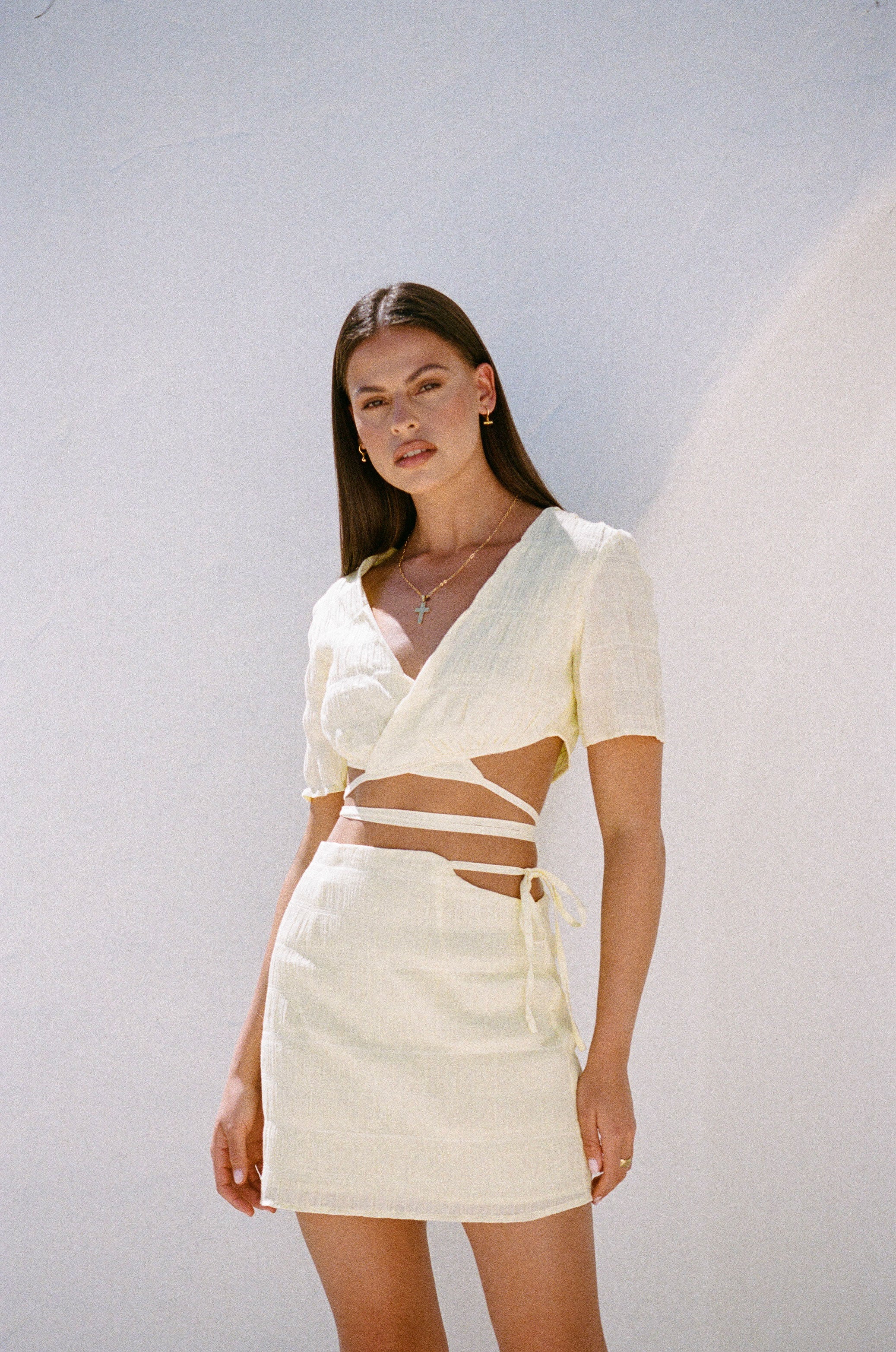 Sabo's Exclusive Soft Yellow Lightweight Cotton Blend Mattie Wrap Top