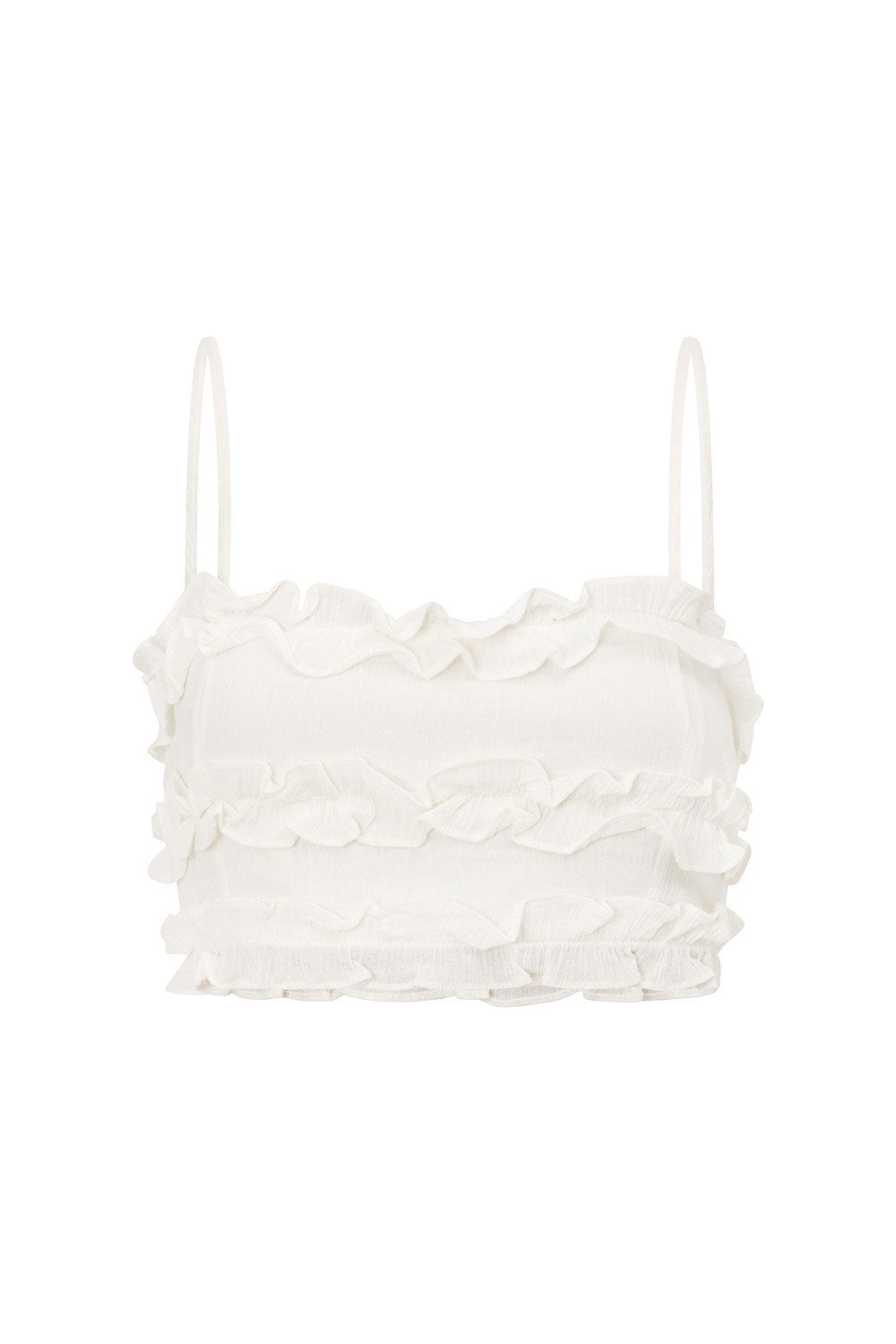 Stylish Off - White Crinkle Cotton Huntah Ruffled Cropped Top