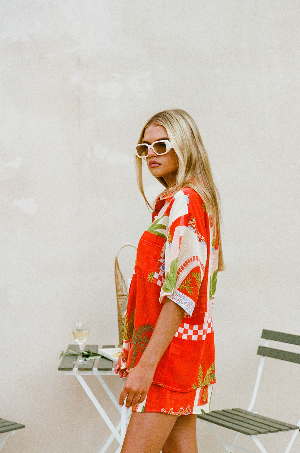Exclusive Vista Red Amira Relaxed Collared Top for Vacation