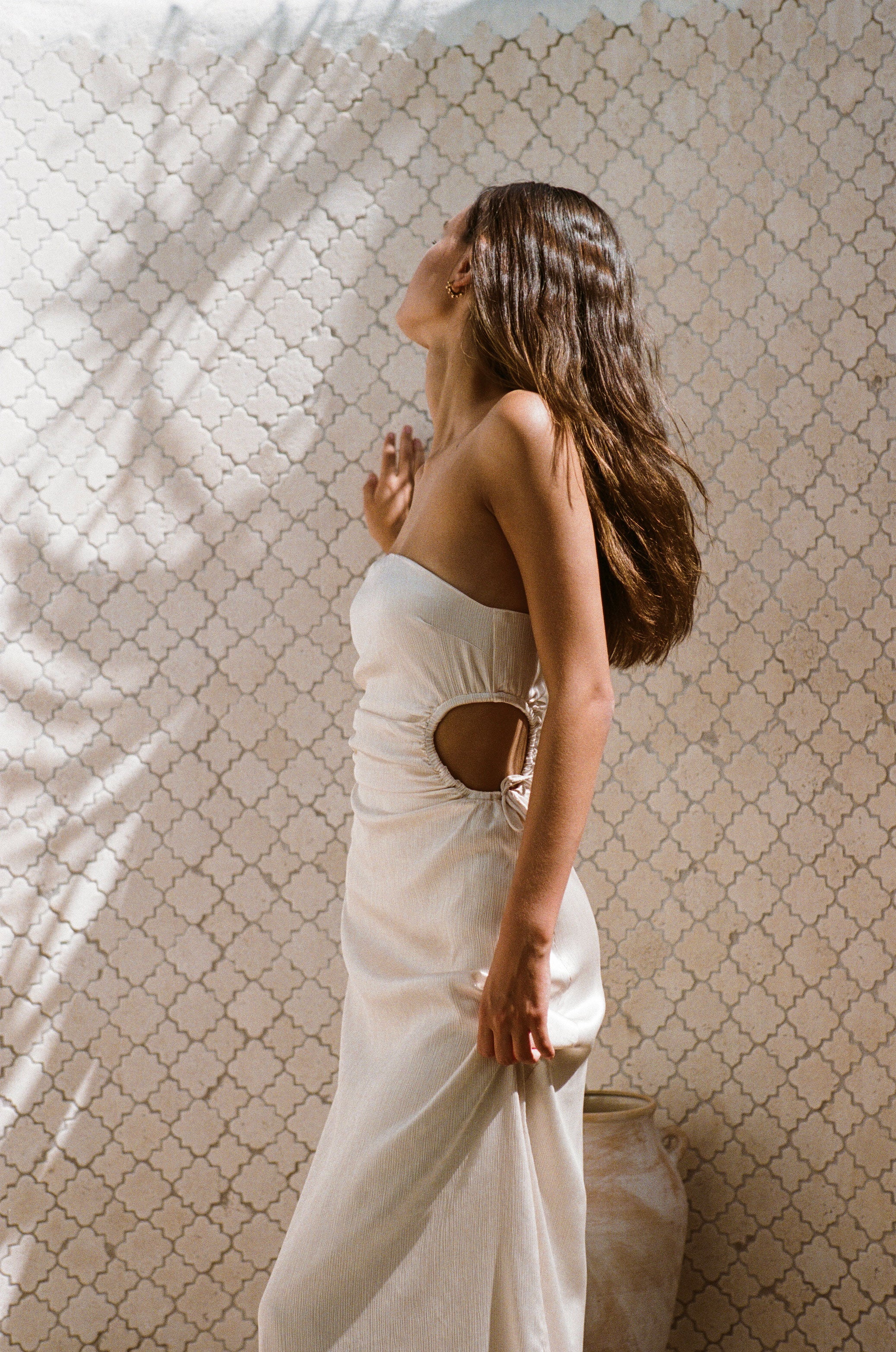 Luxurious Sabo-Designed Caleigh Champagne Matte Silky Midi Dress