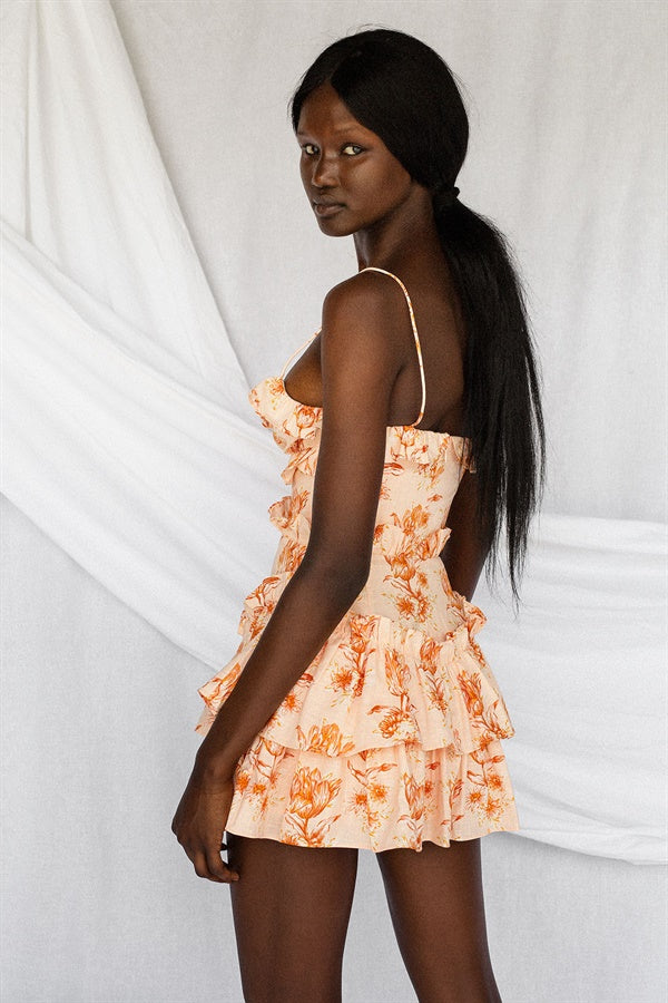 Exquisite Peach Blushing Tulip Print Selma Cami Party Dress