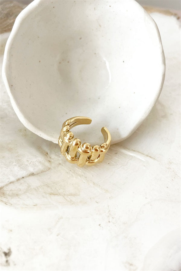 Stylish Gold-Toned Zia Cage Design Finger Ring