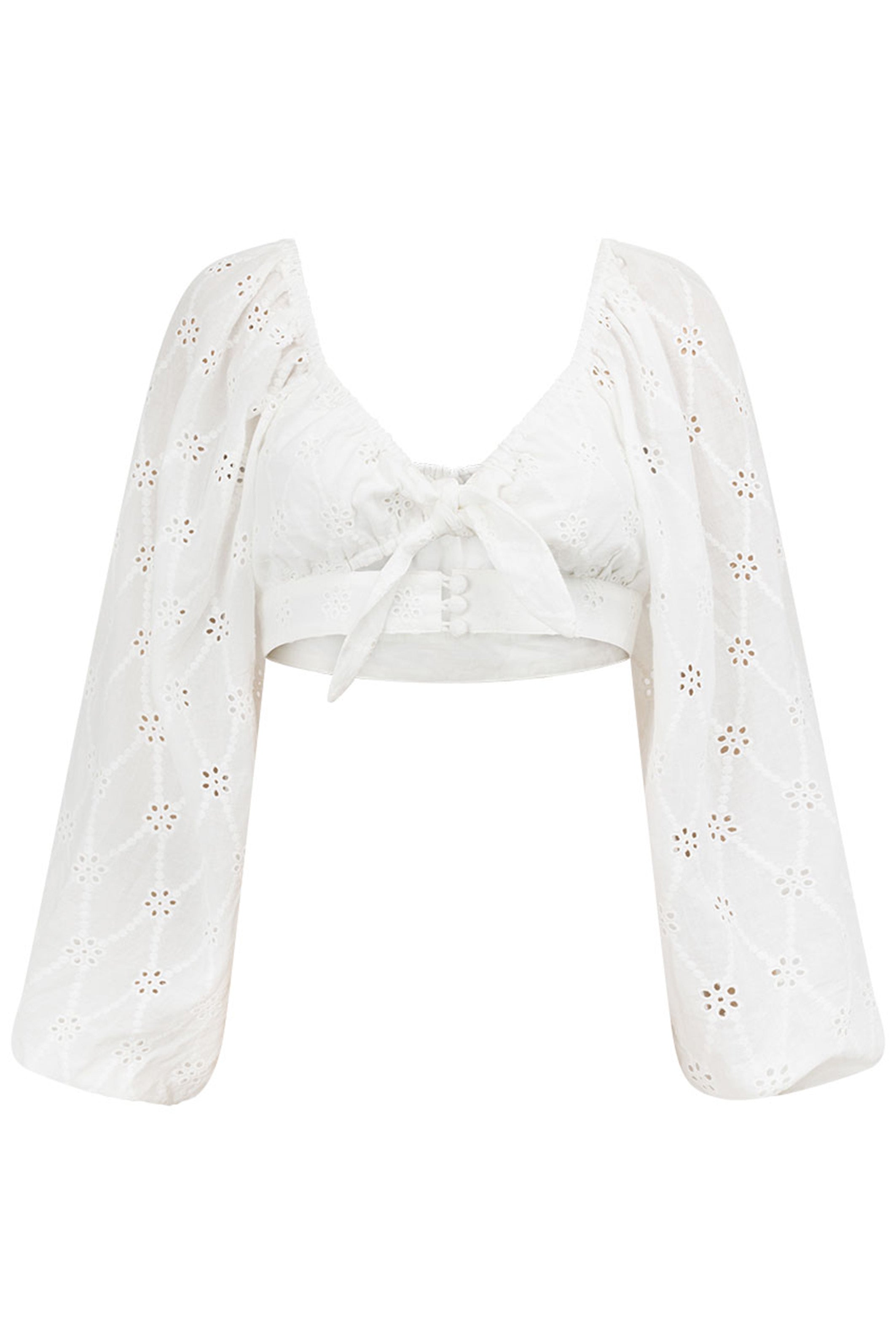 Exquisite Natural White Cotton La Lupa Top with Organza Trims