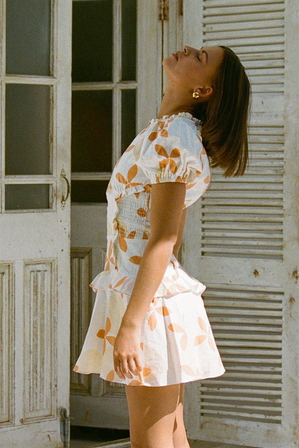 Exquisite Roma Floral Marmalade Print Linen Cotton Blend Dress