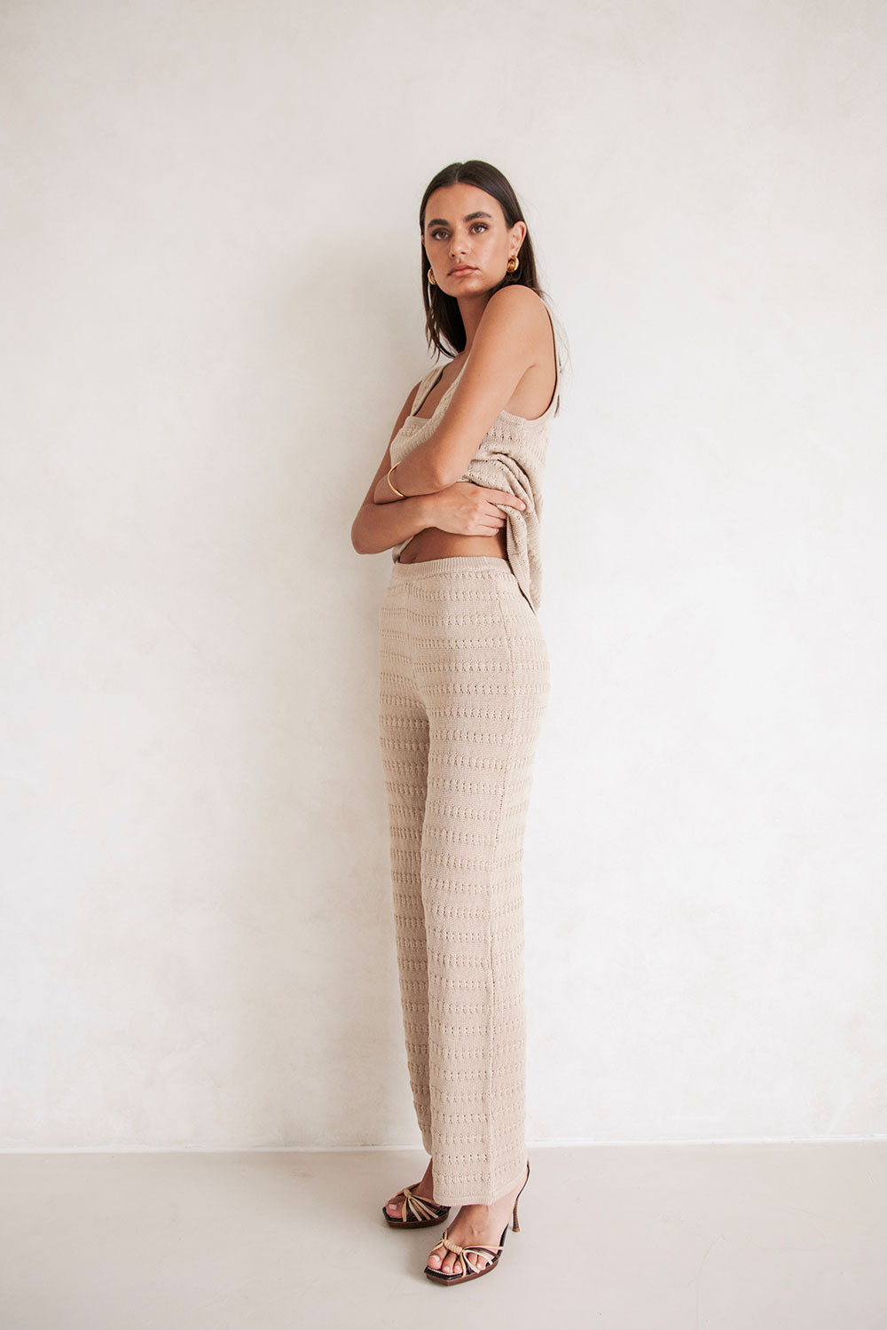 Ari Toffee High - Waisted Wide - Leg Knitted Pants