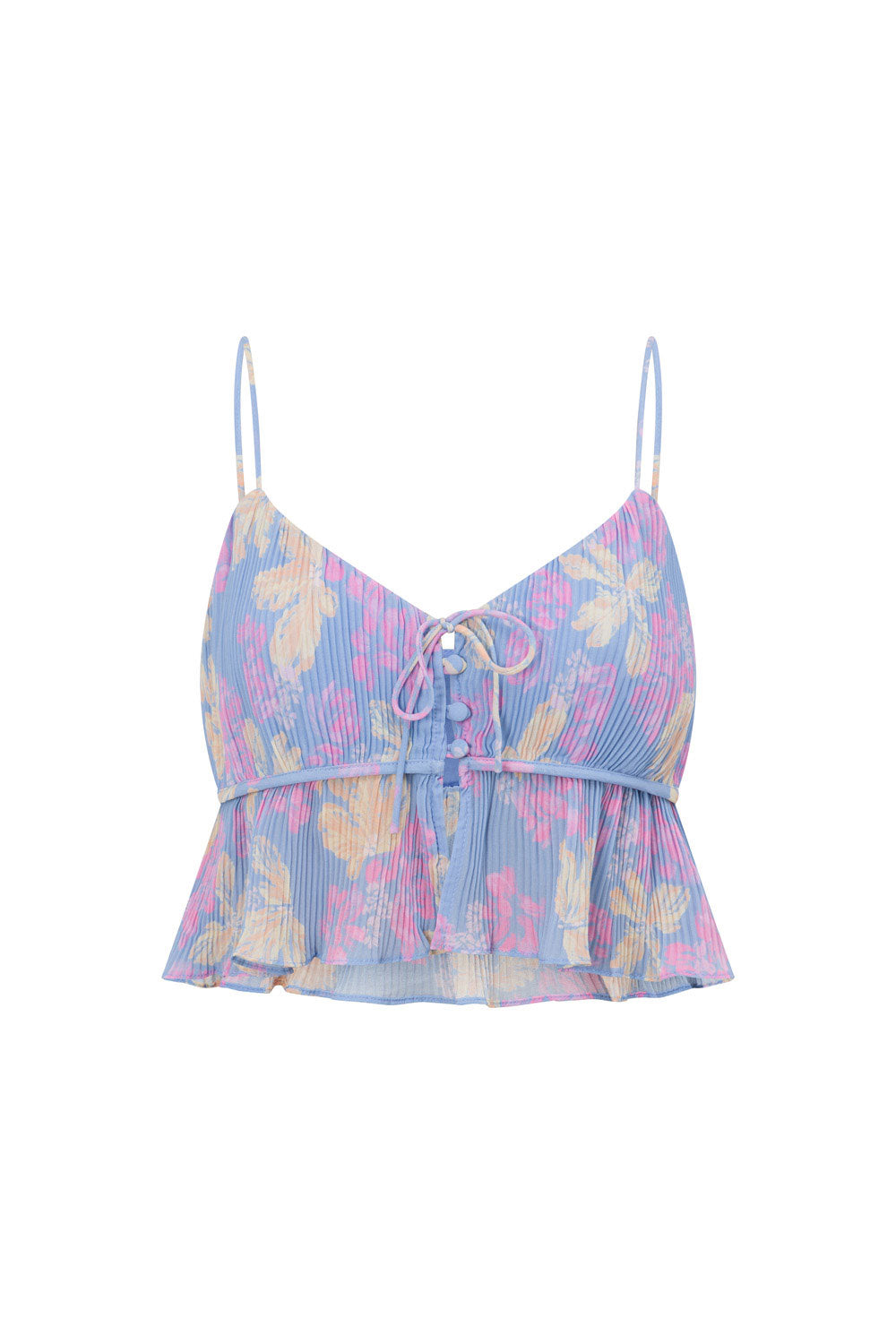Sabo Luxe Women's Cleo Pleated Iris Vacation Print Top