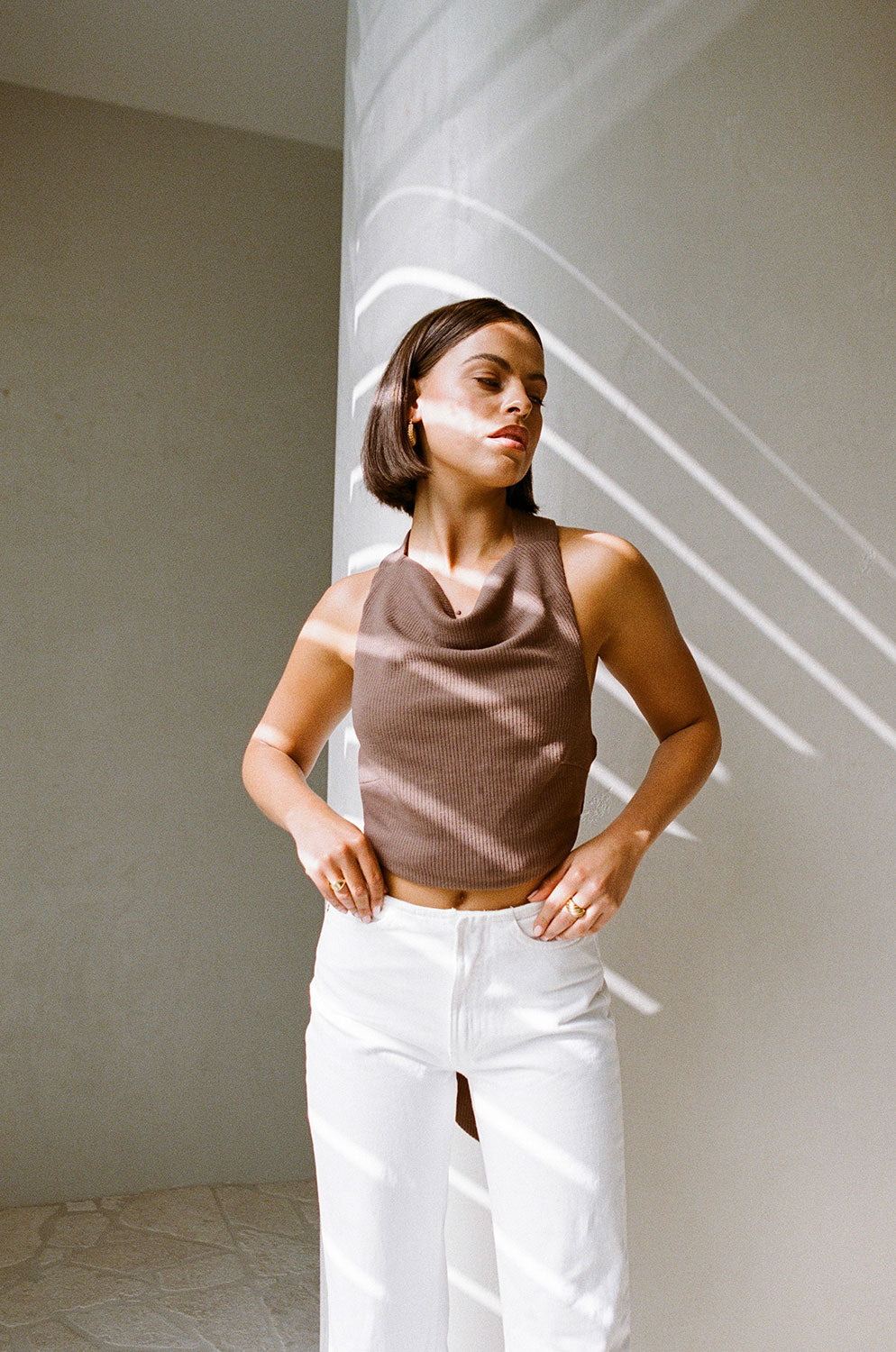 Chocolate Hued 90's Inspired Janika Women's Halter Top