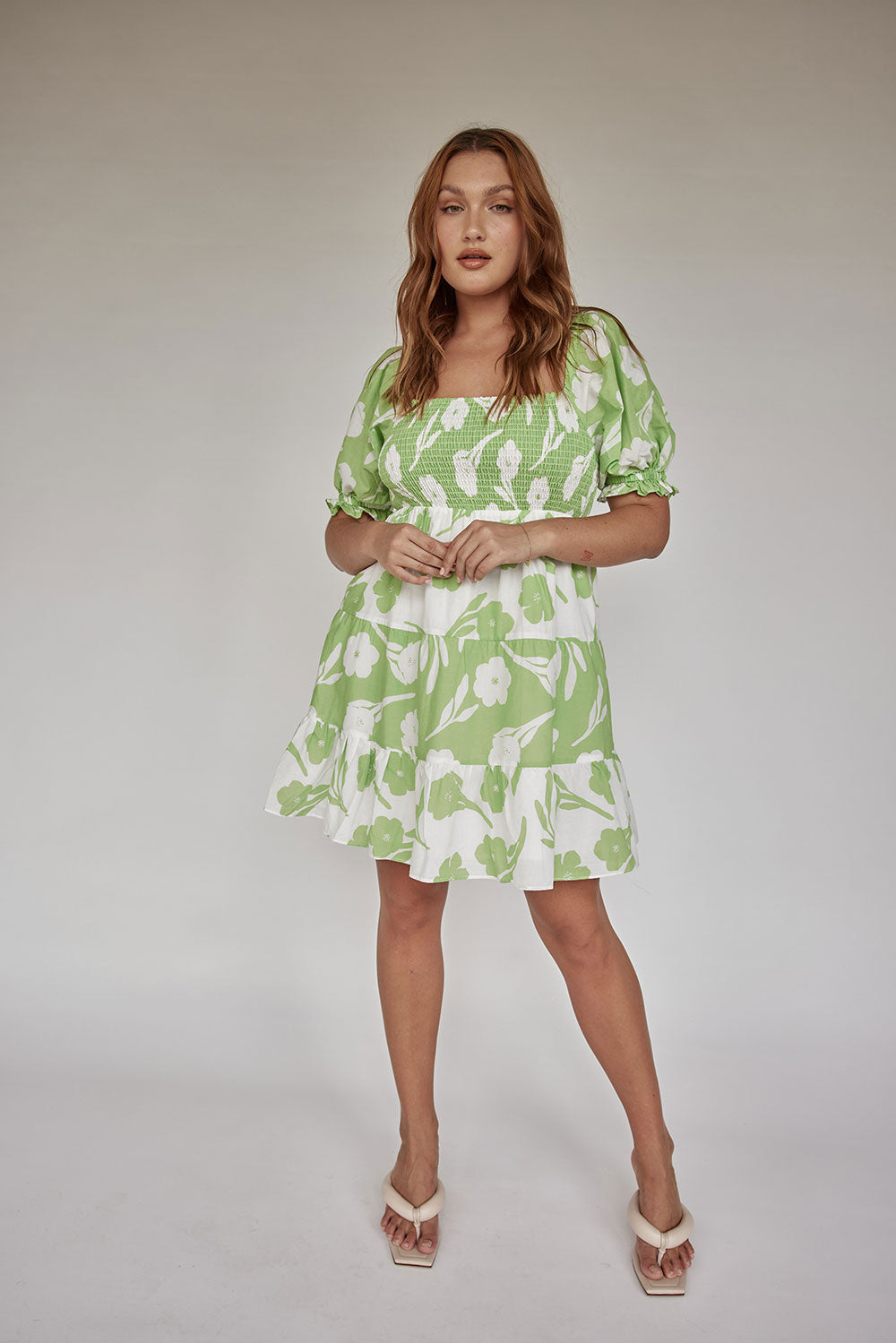 Exclusive Mint Floral Print Natural Lightweight Cotton Voile Xyla Women's Dress
