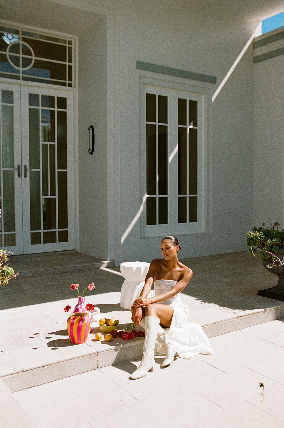 Sabo's Exclusive Off - white Linen Blend Arden Maxi Dress
