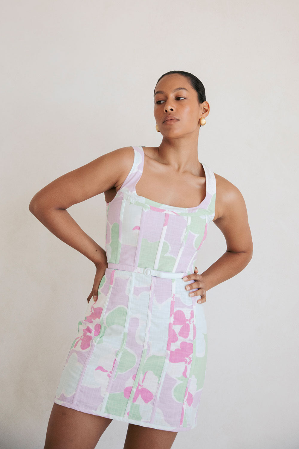 SABO LUXE Misty Floral High - Quality Cotton Dusk Mini Dress
