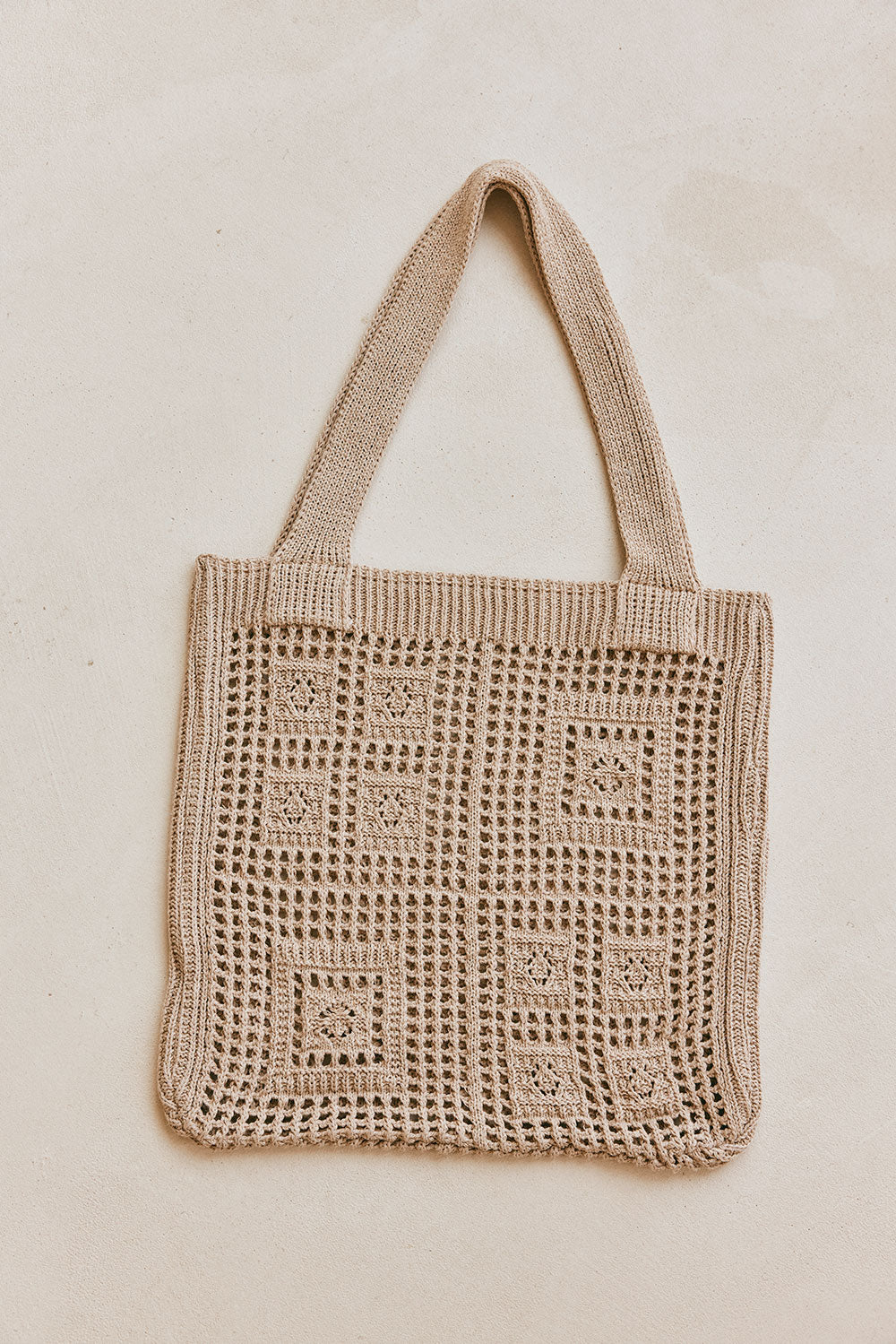 Beige Sia Handmade Crochet Tote Bag Ideal for Market and Beach Trips