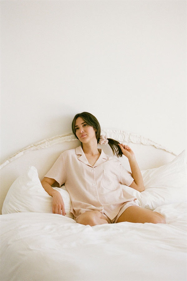 Sabo Exclusive Siesta Pajama Top in Musk - Dusty Blush Soft Pointelle Jersey