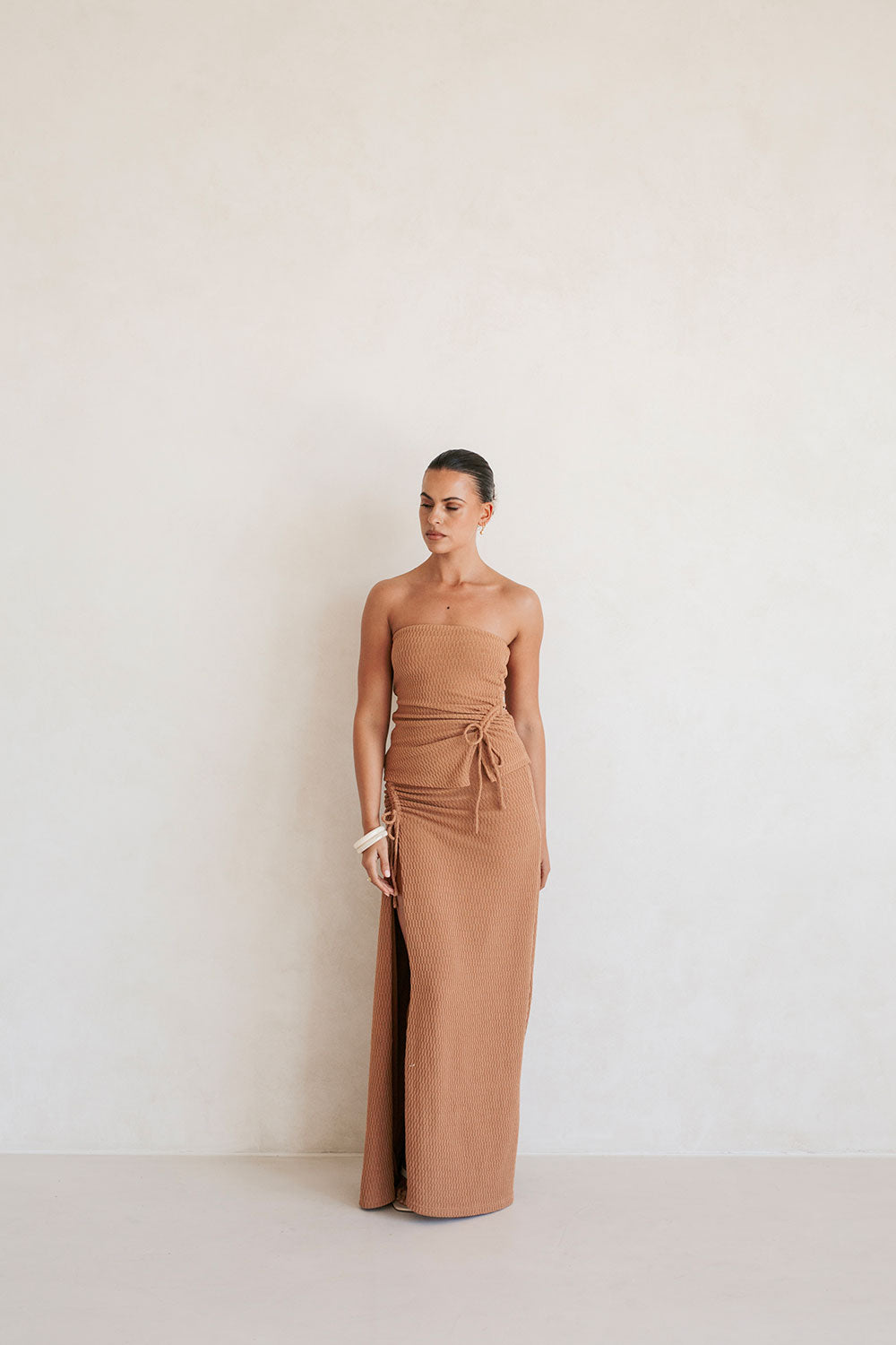 Tan High-Waisted Relaxed Maxi Jenna Skirt by Sabo