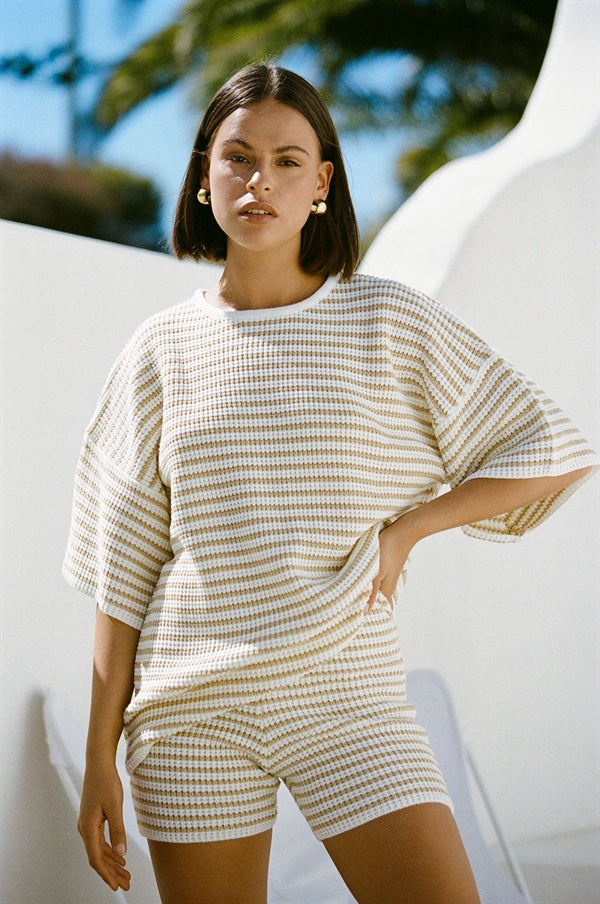 Stylish Samia Stripe Top in Cream and Tan