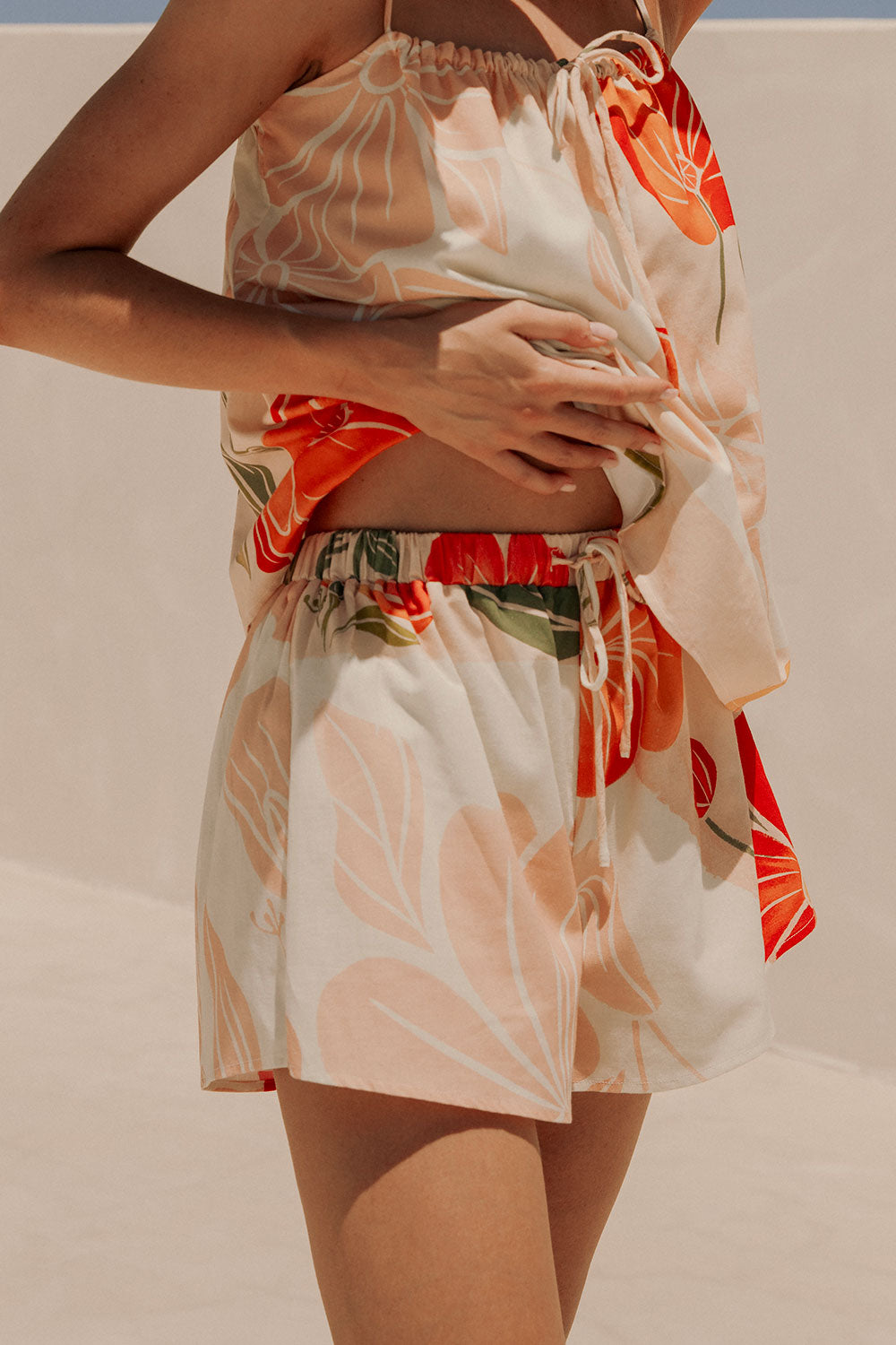 High - Quality Linen - Cotton Jetta Shorts with Exclusive Petal Scarf Print