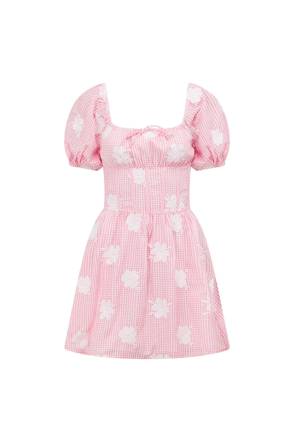 Exquisite Shaye Pink and White Gingham Seersucker Women's Dress