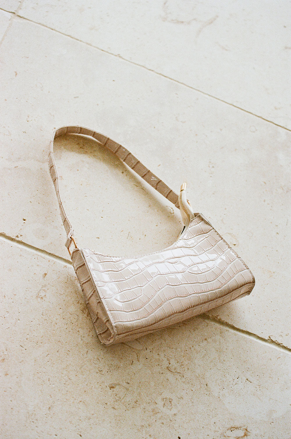 Blush Ivory Vegan Croc Skin Riella Shoulder Bag - Ideal for Weekends