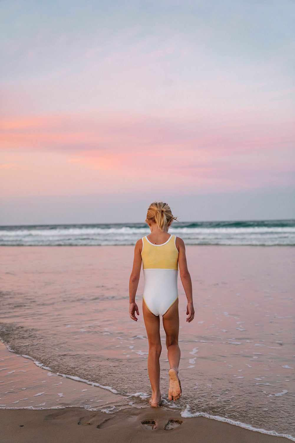 High - Quality Yellow Ariel Stretchy Ribbed Kids' Swimsuit