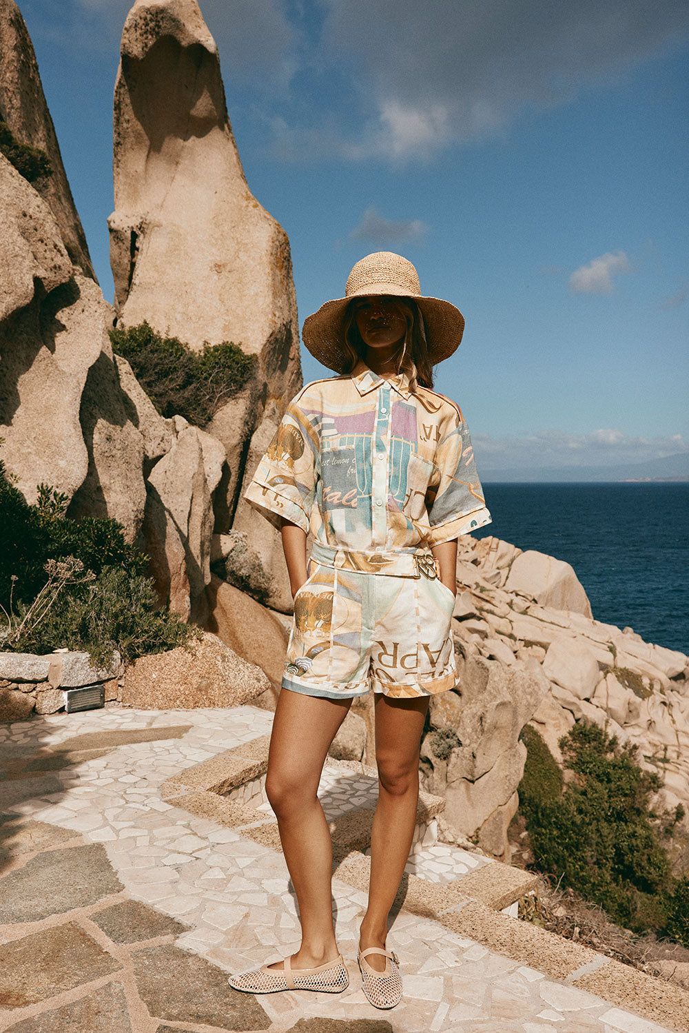 Portofino Linen Boxy Fit Shirt with Fiorire Acqua Print from Summer '25 Collection